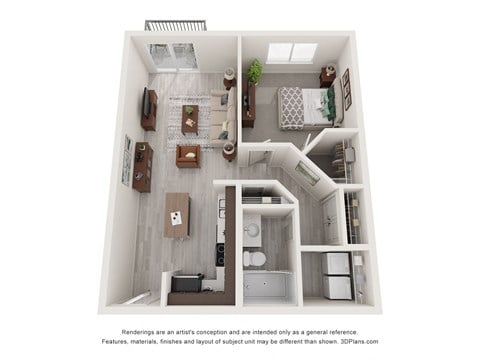 Floor plan for 1 bed, 1 bath, 732 sqft